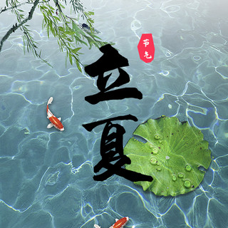 立夏荷花 金鱼蓝色 绿色中国风次图