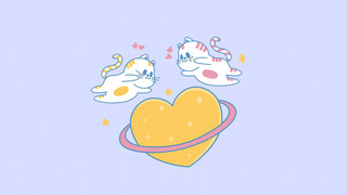 扑向你猫咪 爱心蓝色简约 可爱 卡通电脑壁纸桌面