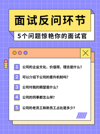 职场培训总结海报模板_职场面试反问环节紫色简约小红书封面