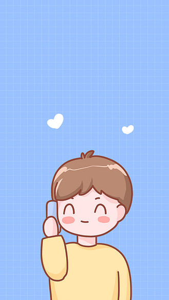 简约情侣通话蓝色卡通手机壁纸