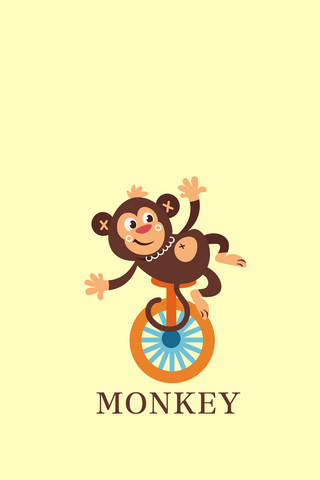 拿着棍子的猴子海报模板_简约壁纸猴子黄色可爱风手机壁纸
