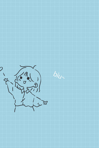 biu线描情侣蓝色简约手机壁纸