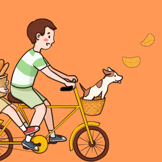 橘色旅游海报模板_秋游骑车游玩情侣头像女手绘情侣骑车橘色手绘风头像