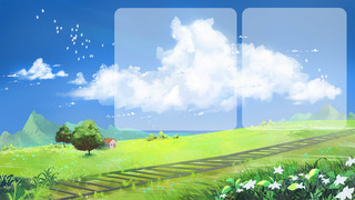 日系风景海报模板_动漫风景插画蓝色商务风电脑桌面