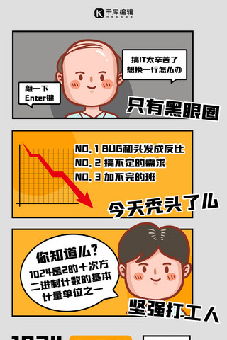头秃海报模板_中国程序员节知识科普黄色漫画海报