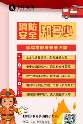 消防安全校园海报模板_消防安全知多少消防员红色简约手机海报