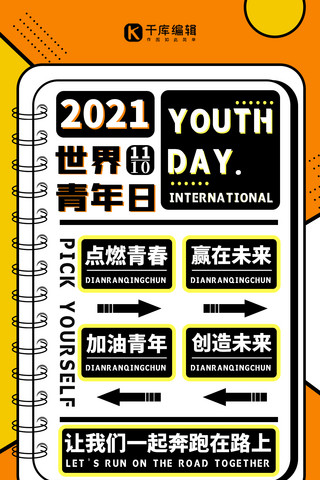 世界青年日节日科普黄色扁平海报