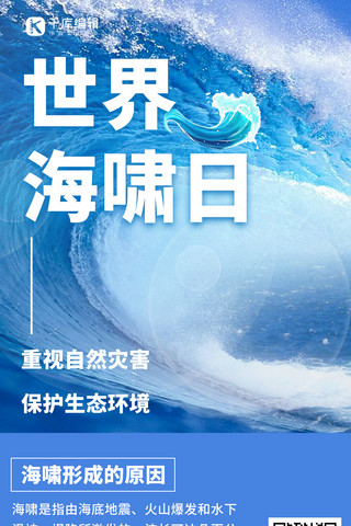 世界海啸日海浪蓝色摄影图海报