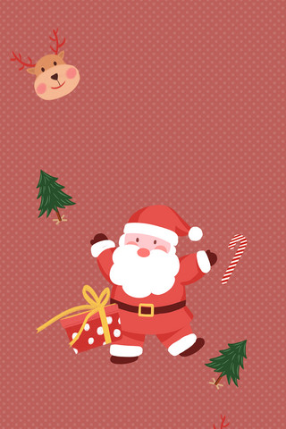 卡通可爱圣诞老人海报模板_圣诞节圣诞老人红色卡通可爱手机壁纸