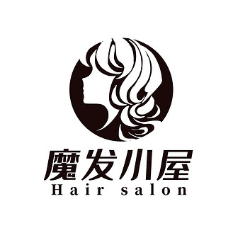 美容美发卷发剪影黑白简约大气logo