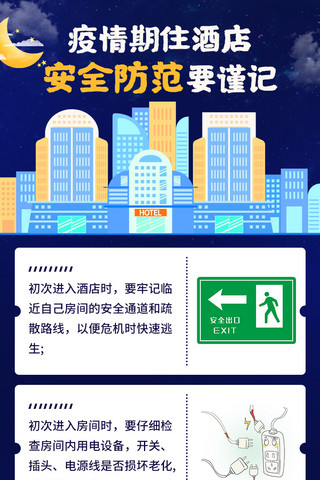 疫情海报模板_疫情期住酒店安全防范要谨记彩色扁平长图海报