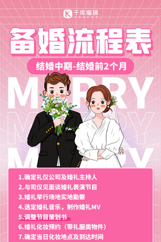 婚礼策划海报模板_备婚流程攻略结婚必知粉色弥散简约全屏海报