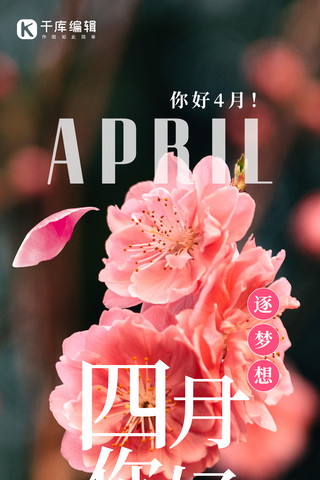你好四月桃花粉色摄影全屏海报
