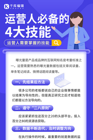 运营人必备4大技能蓝色卡通全屏海报