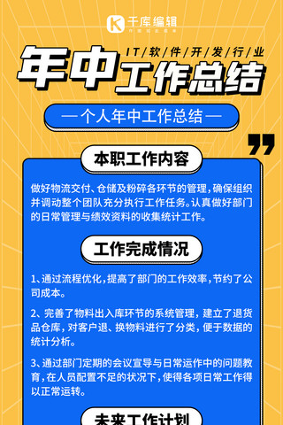 年中个人总结几何线条蓝色创意全屏海报