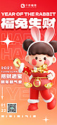 兔年快乐新年祝福红色3D创意全屏海报