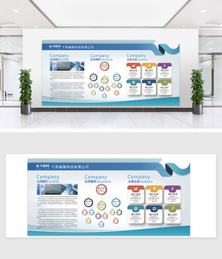 未来企业海报模板_大气时尚文化墙企业文化蓝色简约文化墙