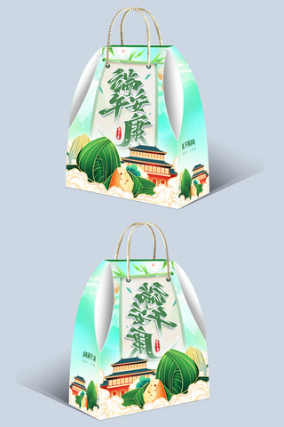 国潮风粽子海报模板_端午粽子包装绿色周国潮风包装盒