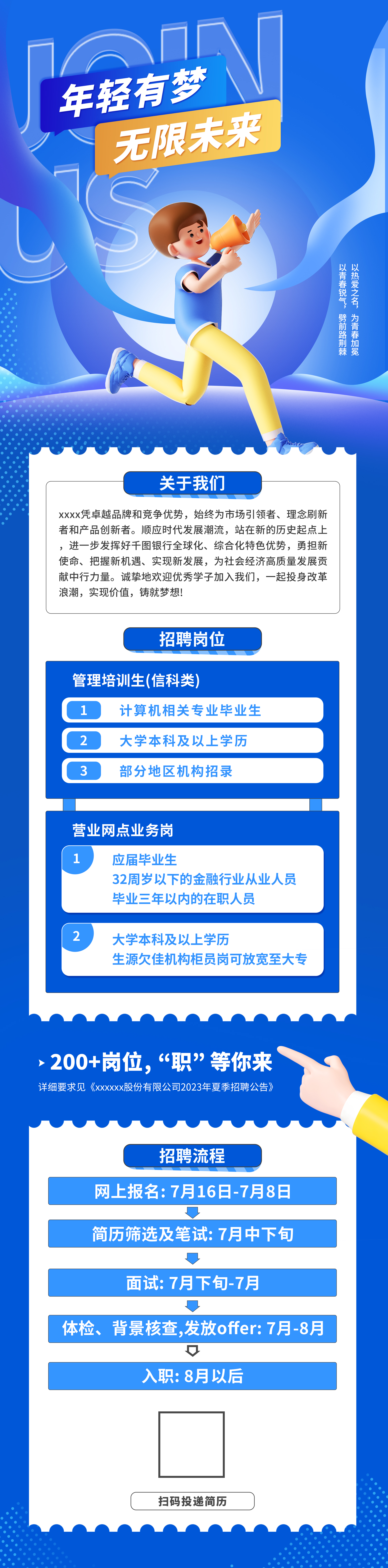 招聘招聘 蓝色简约h5长图图片
