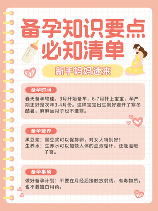 童趣排版海报模板_备孕知识要点清单小红书粉色简约通用排版