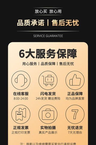 海报模板_电商淘宝京东瓶多多售后保障卡黑色，金色渐变海报