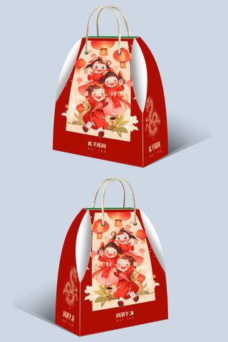卡通中国风手绘海报模板_龙年包装盒红色卡通包装盒
