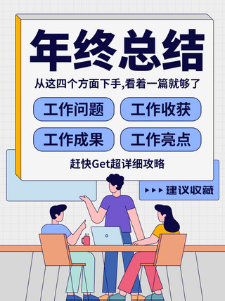 工作回顾海报模板_年终总结四个方面总结彩色简约扁平小红书配图