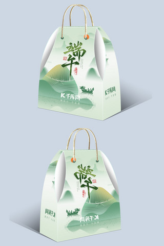 手提袋线稿海报模板_端午节礼盒包装绿色中国风包装盒