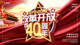 改革开放40周年C4D字体红色党建展板