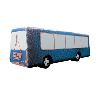 公交车车体画面海报模板_C4D立体蓝紫色渐变纹理可爱公交车