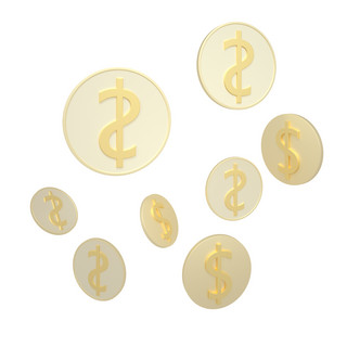 C4D金色立体装饰漂浮金币免抠图