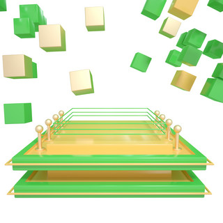 C4D绿金色立方体端午节装饰舞台首页底座元素