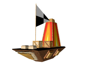 立体建筑卡通海报模板_卡通手绘C4D木质立体几何建筑船只