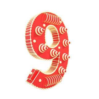 C4D红金色喜庆立体创意科技感阿拉伯数字9