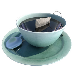 写实3d蓝色茶杯茶叶