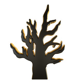 植物透明海报模板_C4D黑金质感立体树木
