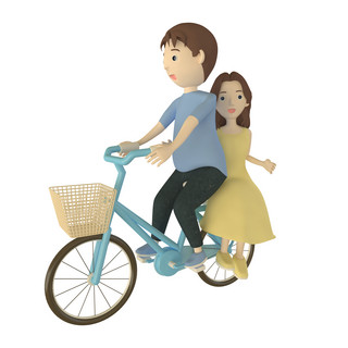 情侣踏青海报模板_c4d立体情侣骑自行车免费下载