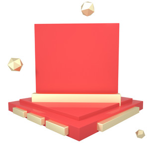 红金色元素海报模板_C4D红金色立体舞台底盘底座免抠图元素