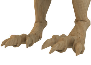 犬科爪子海报模板_3D立体精细木纹动物爪子木雕