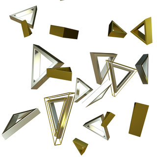 三角中空金属电商线框密集悬浮金银
