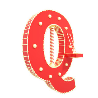C4D红金色喜庆立体创意科技感英文数字Q