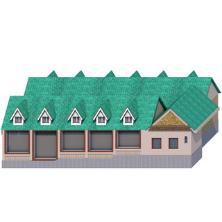 屋顶相连海报模板_3D绿色屋顶房子