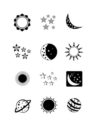 装饰太阳海报模板_日月星辰元素之简约线面黑白单色装饰图案
