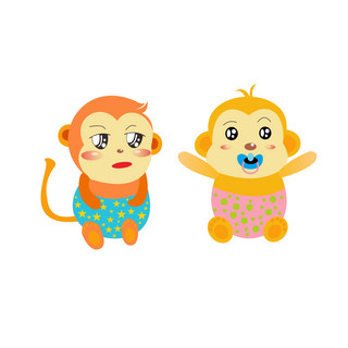 动物宝宝元素之卡通可爱猴子宝宝兄弟姐妹