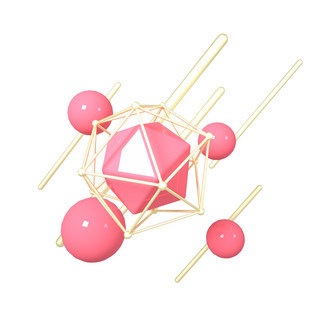 c4d红金色几何元素组合免抠图