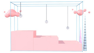 可爱云朵装饰海报模板_C4D粉色少女系展台