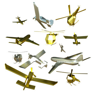 飞机直升机滑翔机金属电商线框密集悬浮金银