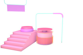 粉色展示台c4d海报模板_C4D粉色背景舞台展示台梯台展架