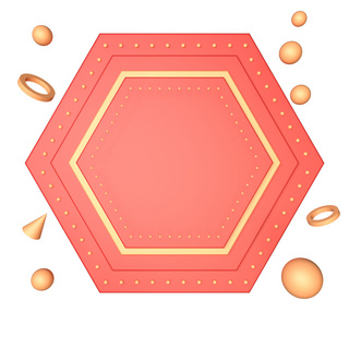 C4D背景六角形圆盘红金色立体元素