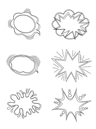 手绘爆炸云会话气泡元素之简约黑白单色